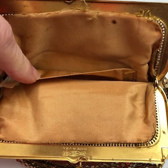 Whiting & Davis Vintage Mesh Bag Purse Gold Metal Mesh & Chain Cocktail Holiday - Picture 8 of 9